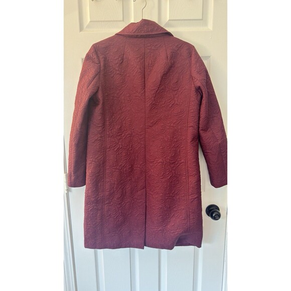 Anne Klein Textured Button Coat Woman's Small Deep Berry Classic Modern Trench - Picture 3 of 9